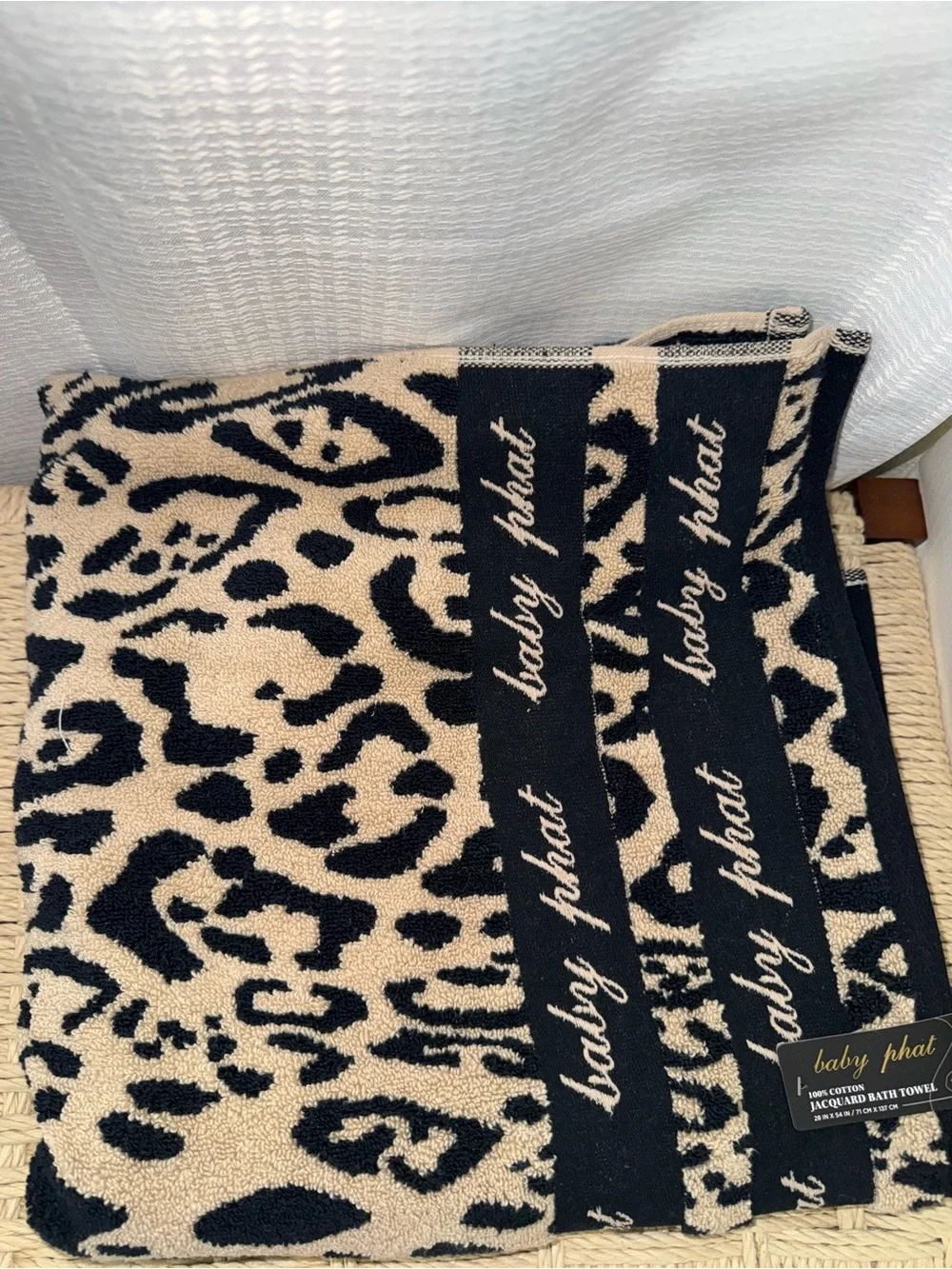Large bath towel new baby phat leopard print tan black